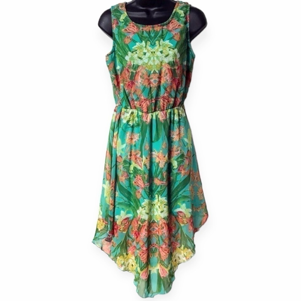 Acclaimed Women 4 Dress Floral Sleeveless Tropical Print Open Back Sheer Lined